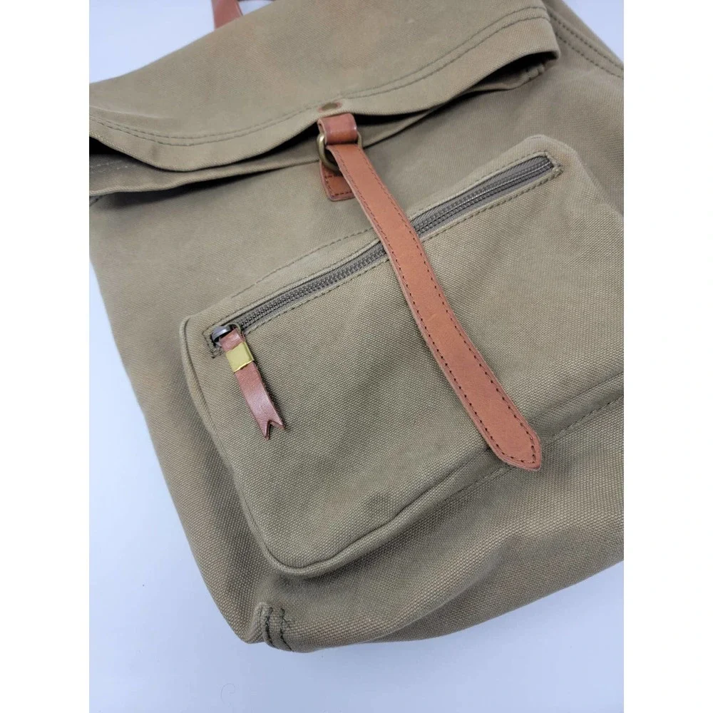 Madewell Olive Green Canvas Backpack with Brown Leather Trim